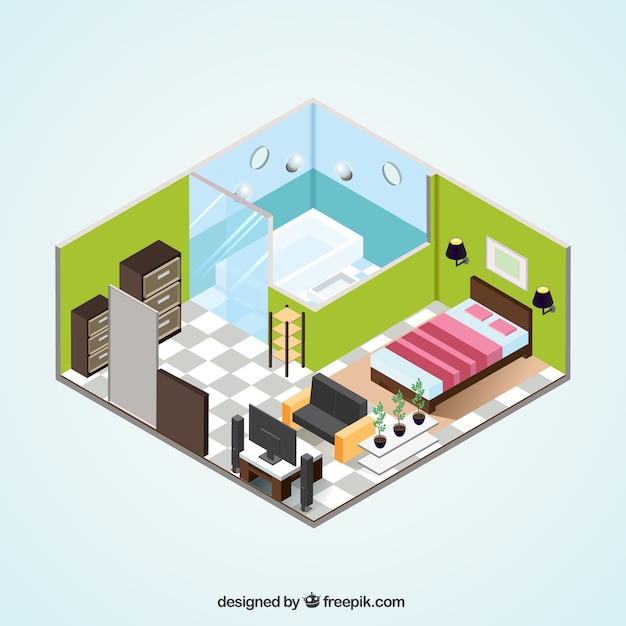 Apartment interior in isometric design