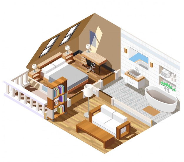 Free vector apartment interior isometric scene