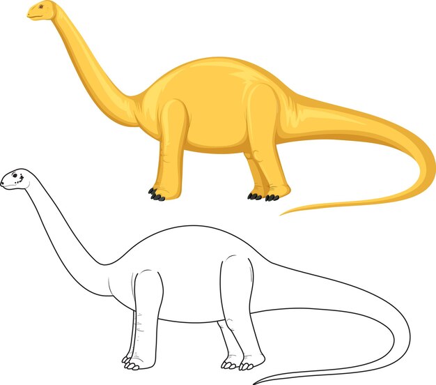 Apatosaurus dinosaur with its doodle outline on white background