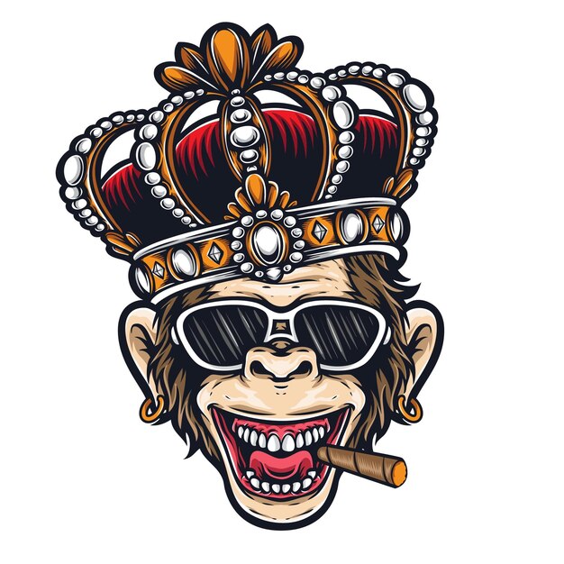 Ape cartoon with crown and sunglassesjpg