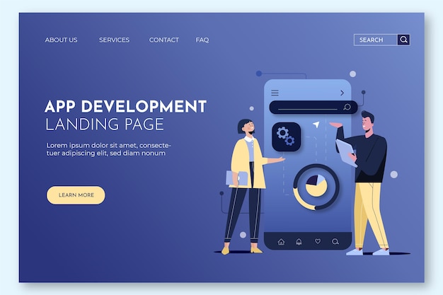 Free vector app development landing page template