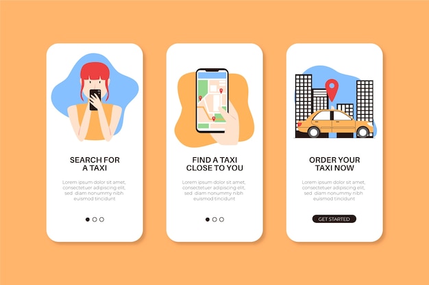 App screens for taxi service