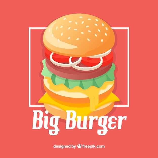 Appetizing burger in flat design