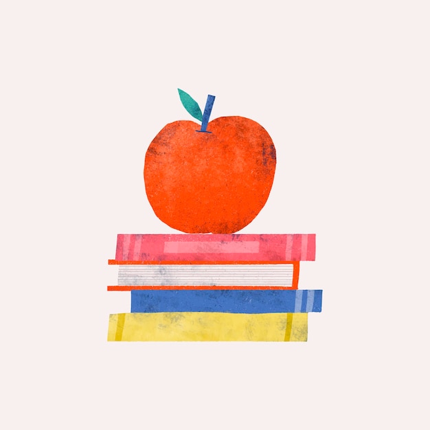 Apple doodle on a pile of books