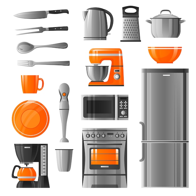 Appliances And Kitchen Utensil Icons Set