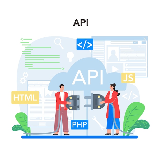 Free Vector application programming interface concept set software development process website interface design improvement programming and coding it profession isolated flat vector illustration