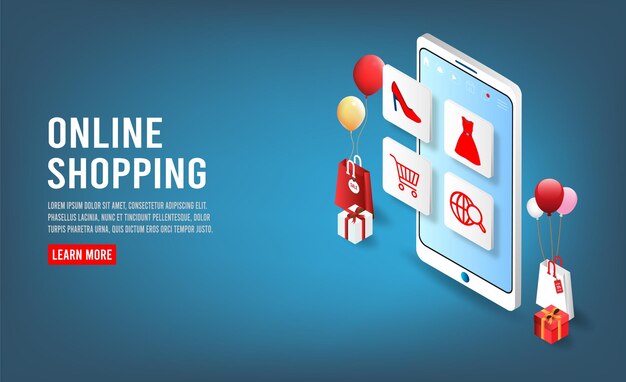 Application smartphone mobile and computer payments online transaction Shopping online process on smartphone Vecter cartoon illustration isometric design