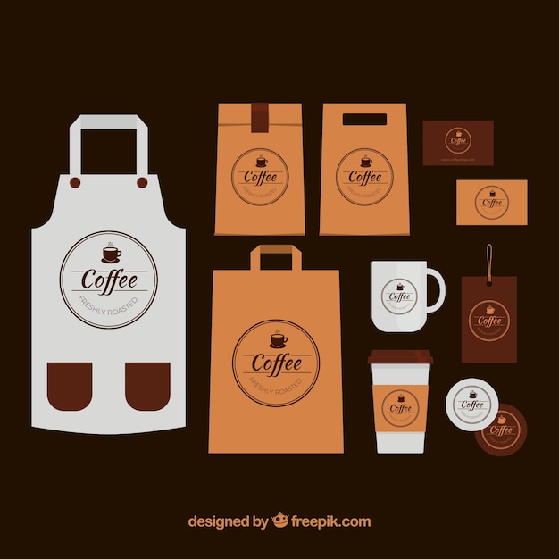 Free Vector apron pack and coffee items