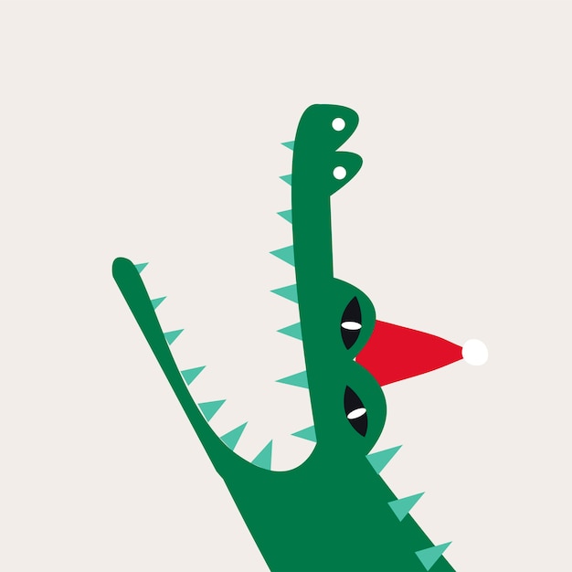 Free vector aquatic cartoon crocodile wearing a christmas hat vector