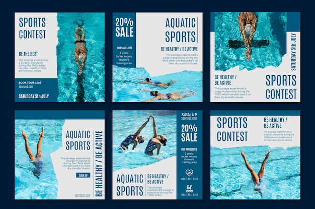 Free vector aquatic sports instagram posts template