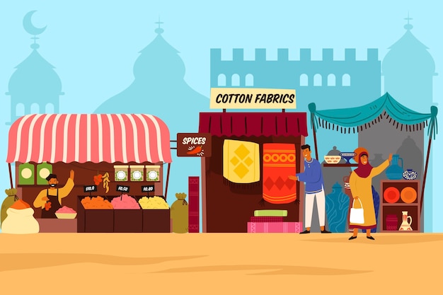 Free Vector arab bazaar illustration concept