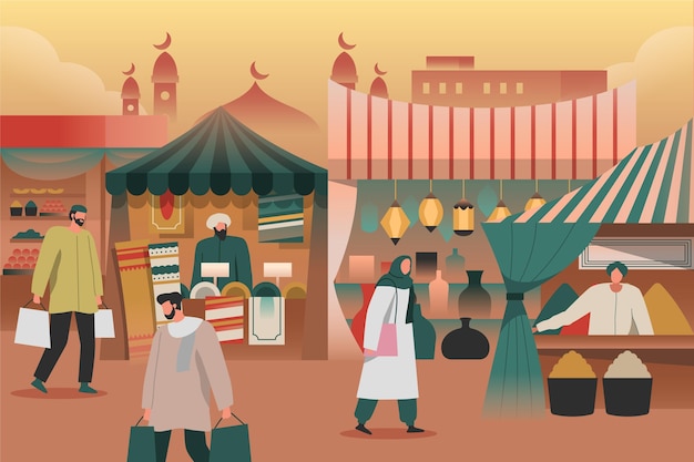 Free Vector arab bazaar illustration concept