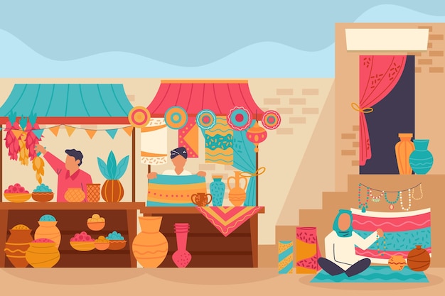 Free Vector arab bazaar illustration with characters