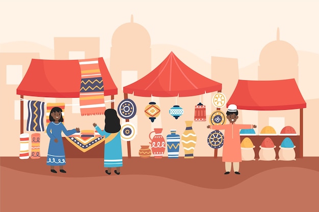 Free vector arab bazaar illustration