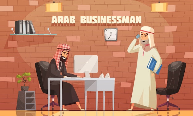 Arab Businessman Office Cartoon  