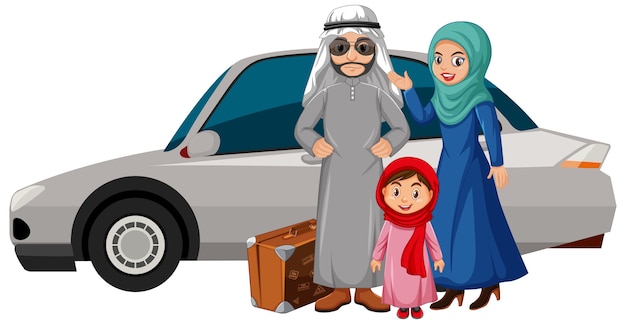 Arab family on holiday with a car