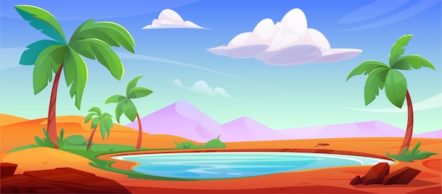 Free Vector arabian desert oasis with tropical lake