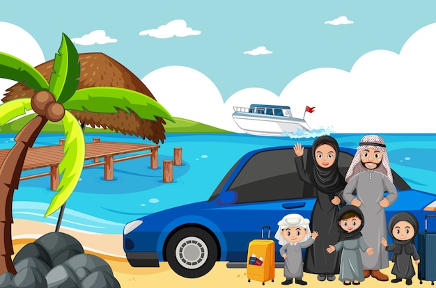 Free vector arabian family on holiday