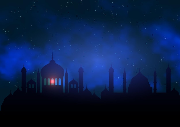 Arabic background with mosque silhouette against night sky