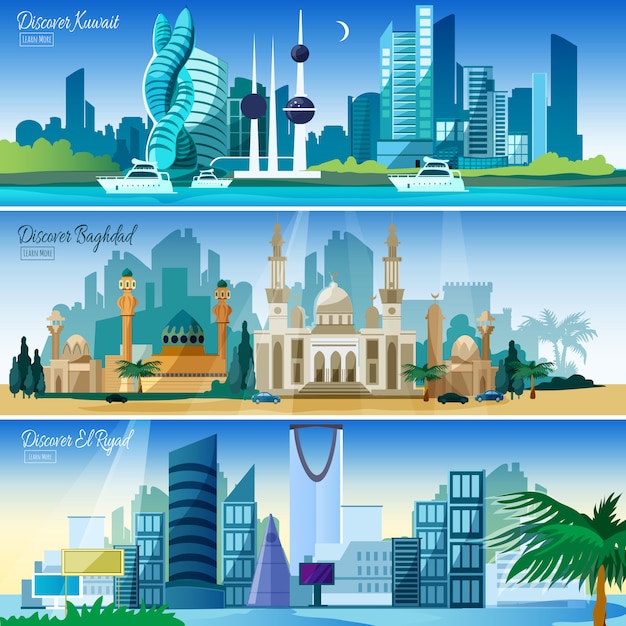 Free Vector arabic cityscape horizontal banners set