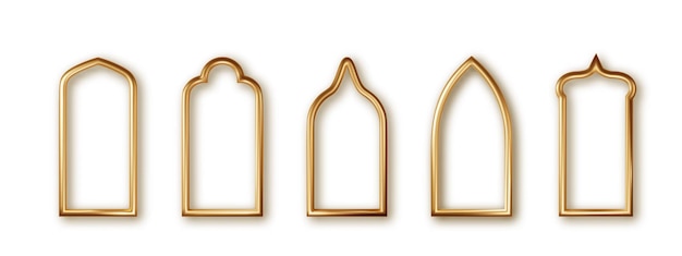 Free vector arabic golden arch isolated 3d realistic islam architecture shape for muslim holidays ramadan kareem design elements door frame window