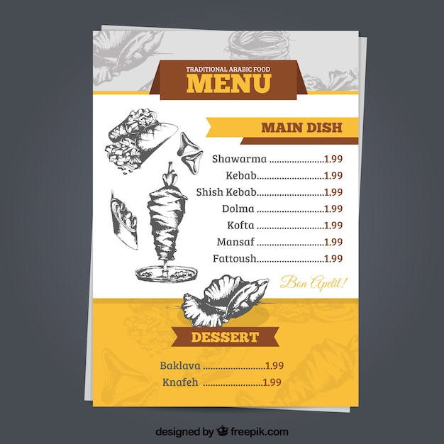 Arabic menu template with drawings