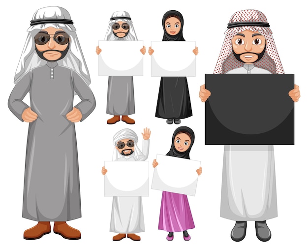 Free Vector arabic people holding blank boards