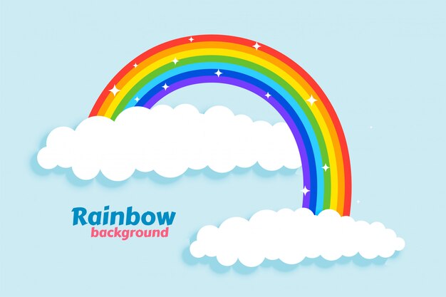 Arched rainbow with clouds background