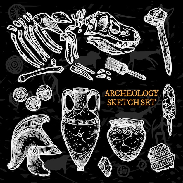 Archeology Chalkboard Sketch Set