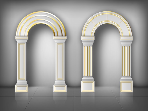 Arches with columns in wall white gold pillars