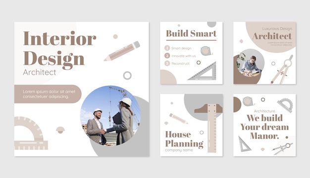 Free Vector architect instagram posts template design