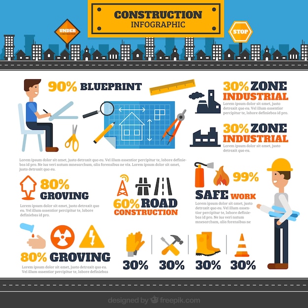 Free Vector architects and construction elements infography