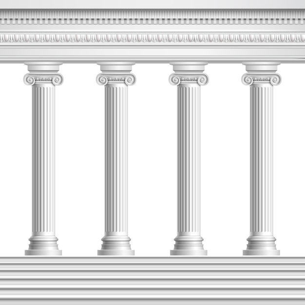 Free vector architectural element colonnade from realistic antique columns with decorated ceiling and base with stairs