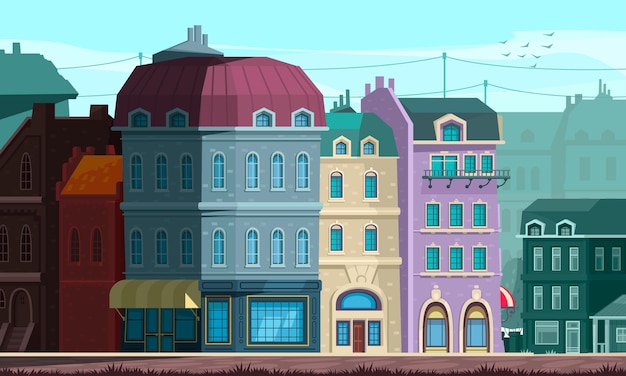 Architectural evolution renovated neoclassical style public buildings with domed roofs imposing residential houses street corner illustration