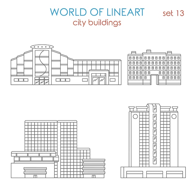 Free vector architecture city public municipal mall business center estate building al lineart  style set world of line art collection