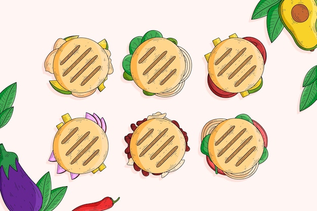 Free Vector arepas hand drawn illustration set