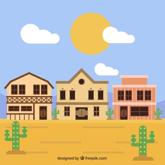 Free Vector arid western landscape with houses