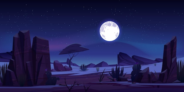 Free Vector arizona desert landscape with rock and full moon