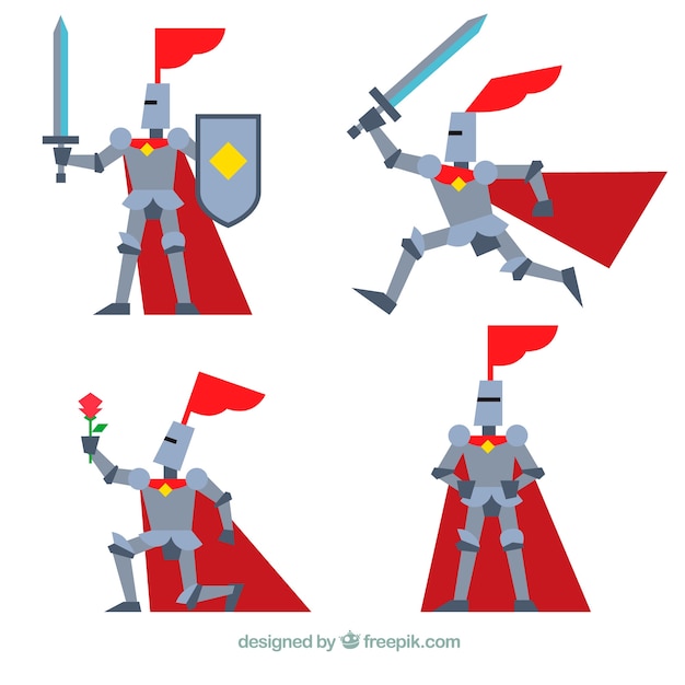 Free Vector armor knight set in different positions in flat design