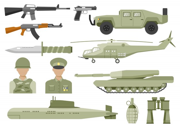 Army Decorative Flat Icons Set