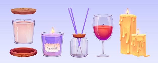 Free Vector aromatic candles set isolated on blue background