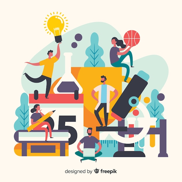 Free Vector arrangement of people and objects university concept