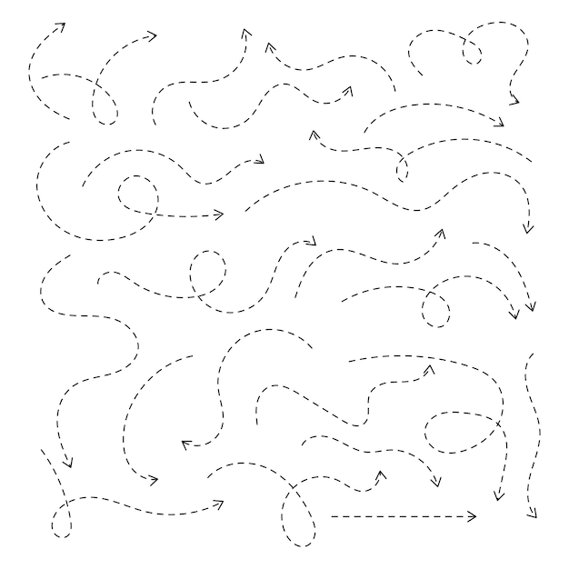 Free Vector arrow hand drawn different shape direction black line set selection doodle sketch curve path