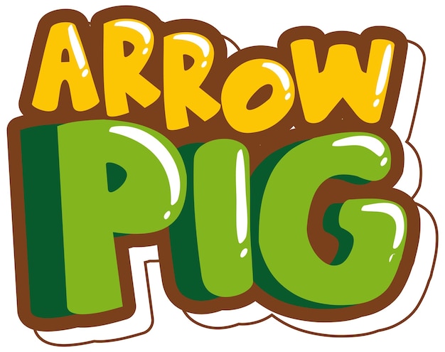 Arrow Pig font banner in cartoon style isolated