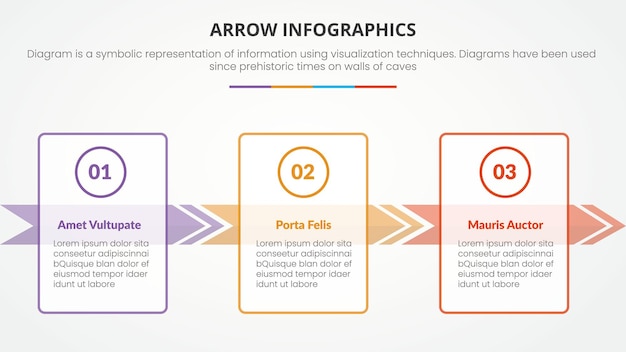 Arrow shape infographic concept with square shape box for slide presentation with 3 point list