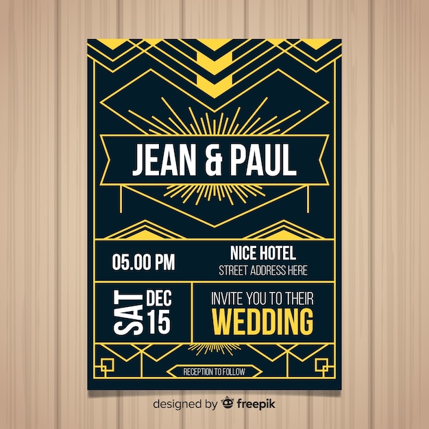 Art deco design wedding invitation template