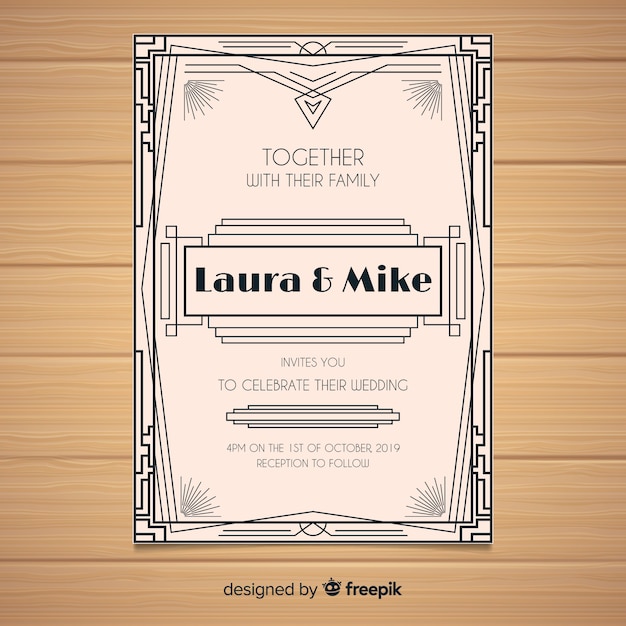 Free Vector art deco style wedding invitation template