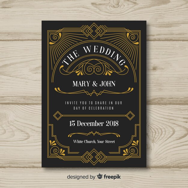 Art deco wedding invitation template design