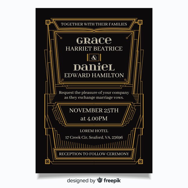 Free Vector art deco wedding invitation