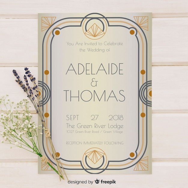 Art deco wedding invitation